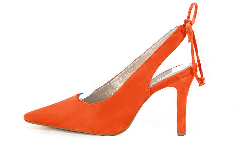 Clementine orange women's slingback shoes. Pointed toe. High slim heel. Profile view - Florence KOOIJMAN